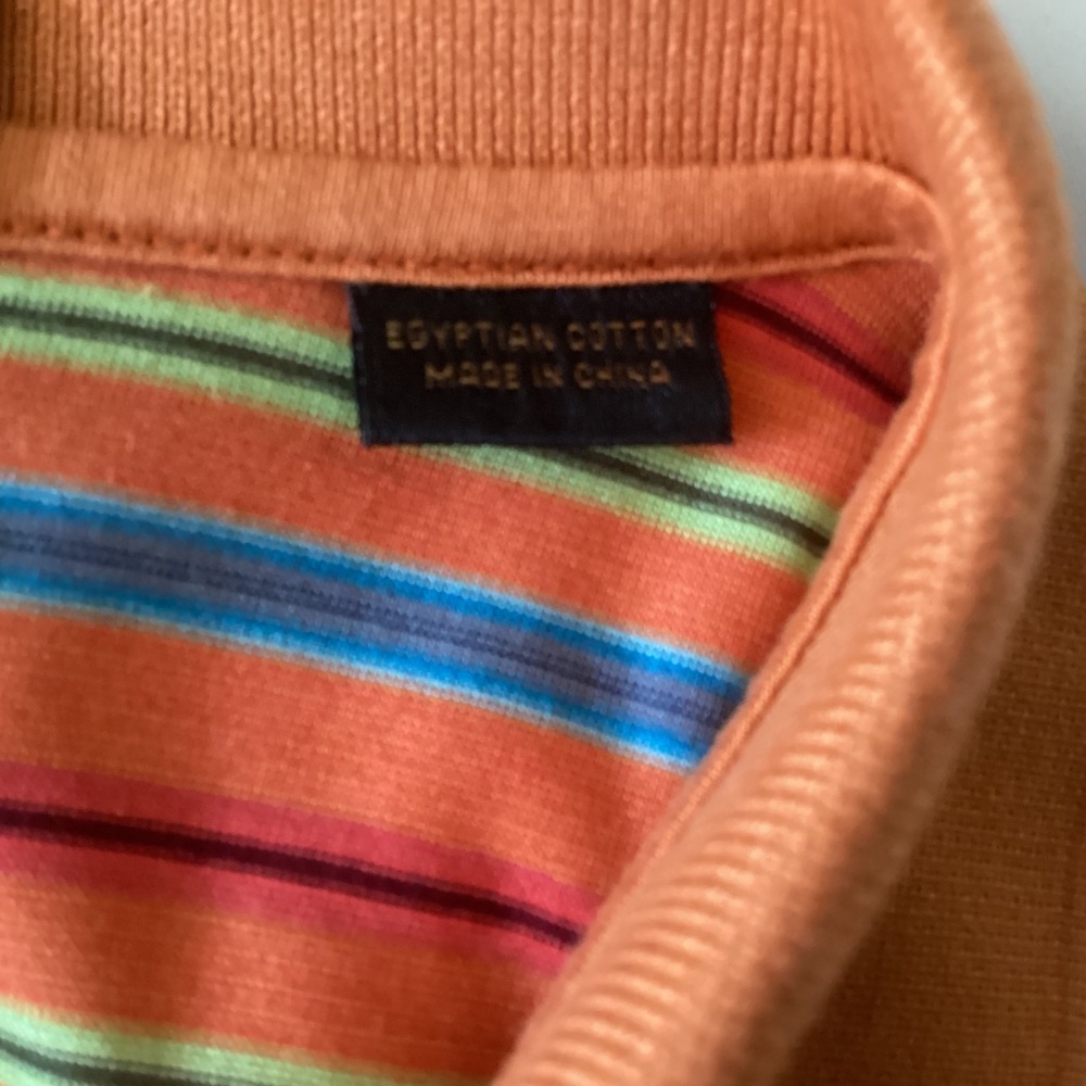 Men’s BUGATCHI Orange Striped 1/4 Button Up Polo Shirt 100% Egyptian Cotton XL - Picture 4 of 7